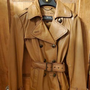 Women's Guess tan buttery leather like new jacket.